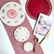 Tấm lót bàn ăn placemat hình tròn bằng sợi cotton dệt thấm nước tốt